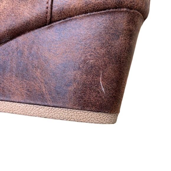 Maurices Cheri Lace Up Wedge Heel Ankle Bootie Brown Distressed Cognac Size 11 - Picture 8 of 10